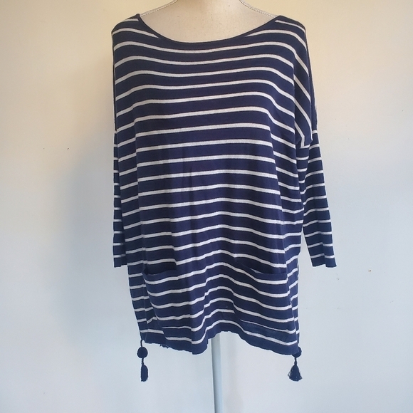 Lilly Pulitzer "Elba" Navy Striped Coolmax Sweater - Picture 2 of 8